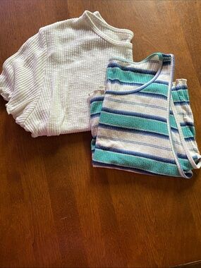 Kids AMERICAN EAGLE White Ribbed Tee & Blue Stripe Tank Set